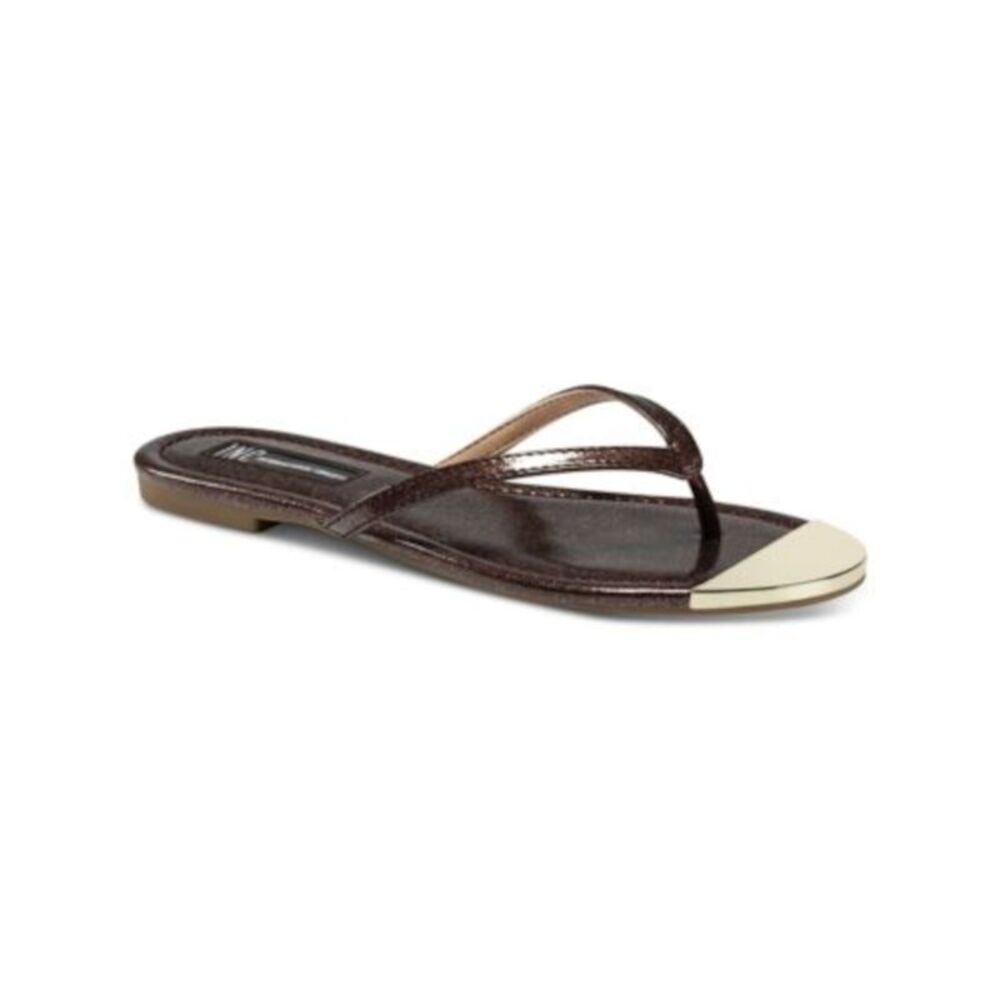 INC Womens Brown Metal Plating Mercerr Round Toe Slip On Thong Sandals 9.5 M